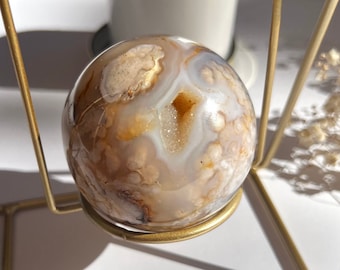 Large Flower Agate Sphere With Druze | Cherry Blossom Agate | Druzy Crystal