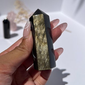 Gold Sheen Obsidian Tower - Stunning Black Crystal Point, Unique Crystal Decor, Black Sheen Obsidian Crystal Tower for Home Decor