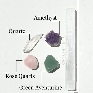 Kit de iniciación con cristales para principiantes: amatista, cuarzo rosa, aventurina + regalo adicional