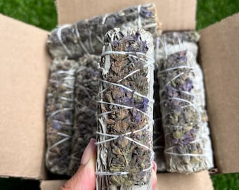 4" veegstokje lavendel salie | Witte salie met lavendel | Smudge-bundel | Energiereiniging | Aromatherapie | Wierookstokje