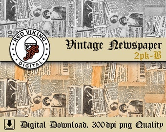 Vintage Newspaper Pattern: 2-Pack High-Res PNG (Digital Download)