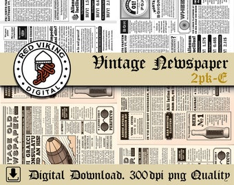 Vintage Newspaper Pattern: 2 PNG Digital Papers (24x24")