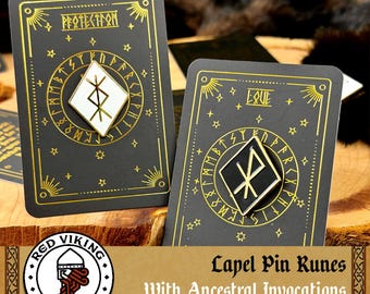 Viking Bind Rune Lapel Pins – Gold Accents in Black or White.