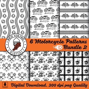 Motorcycle Digital Paper | Black and White | Pattern Bundle 2 | Digital Instant Download | 12&quot;x12&quot; | High Resolution PNG