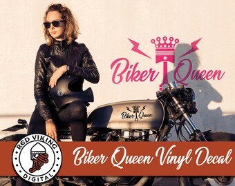 Biker Queen Vinyl Decal - Motorcycle, Car, Laptop - Weatherproof Sticker