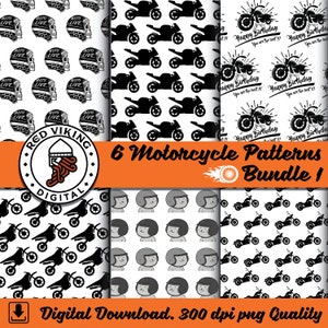 Motorcycle Digital Paper | Black and White | Pattern Bundle 1 | Digital Instant Download | 12&quot;x12&quot; | High Resolution PNG