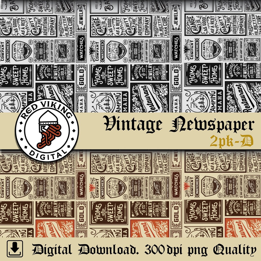Vintage Newspaper Pattern: 2-pack Printable PNG (digital Download) - Etsy