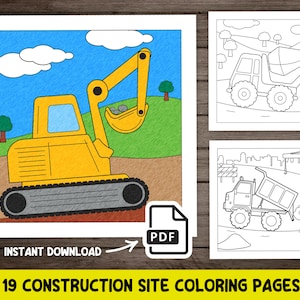 Excavator Coloring Book for Kids Construction Site Printable Excavator Coloring Pages (Instant Digital Download)