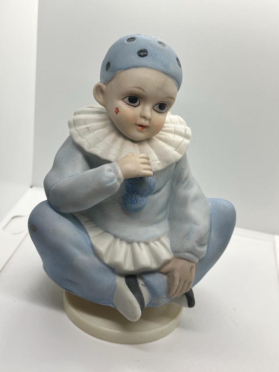 Set Of 2 Vintage Pierrot Clown Black & White Ceramic