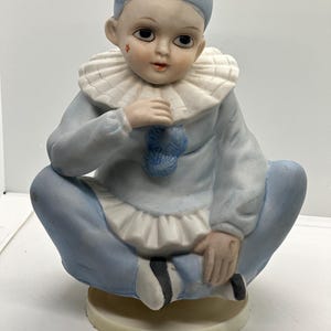 Vintage Pierrot Mann Harlequin Doll Clown Figurine Music Box Made in Japan