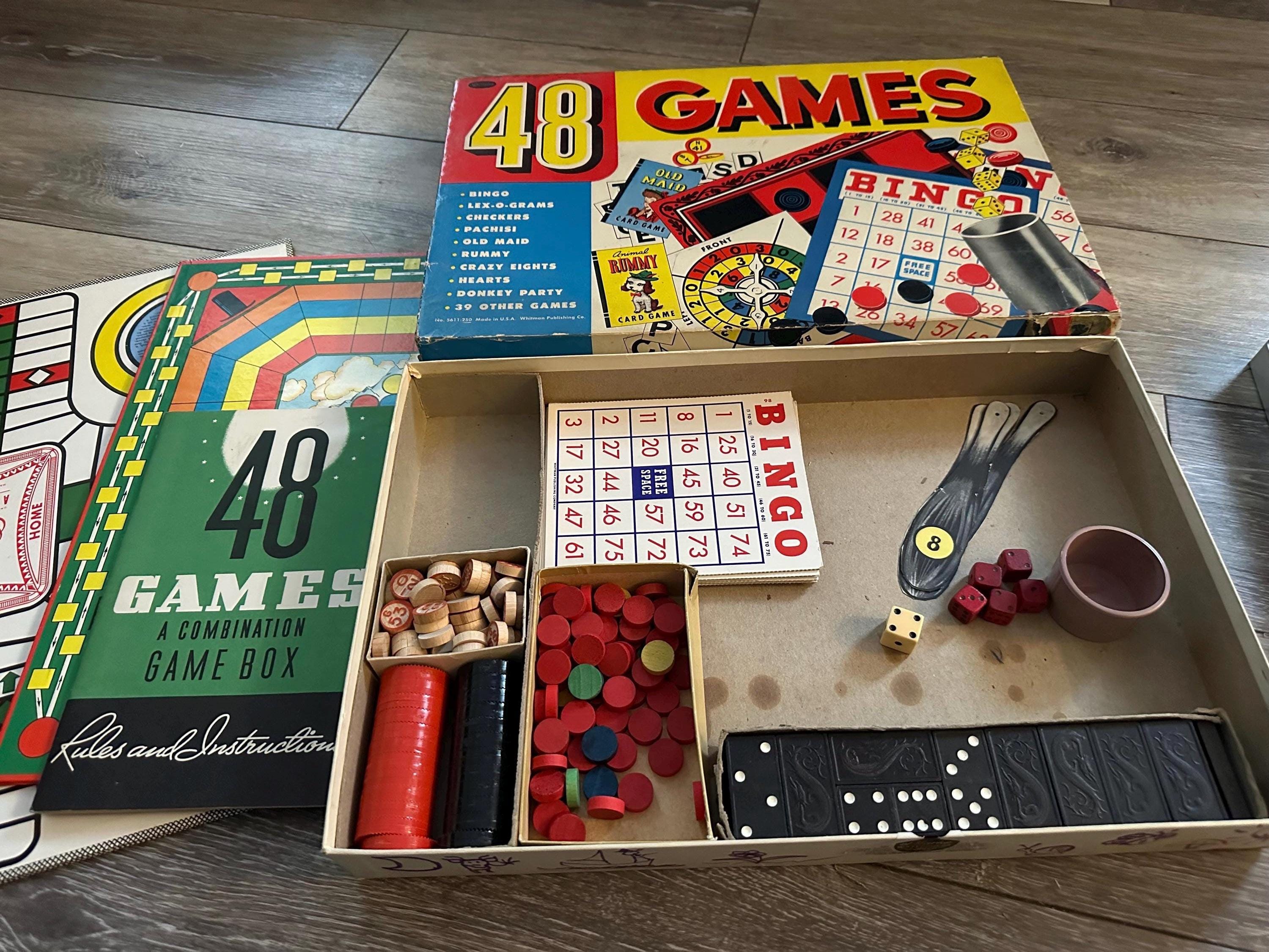 Vintage Whiman 48 Games No 5611:250 Spielbretter und diverse Teile Vintage Whiman 48 Games No 5611:250 Spielbretter und diverse Teile