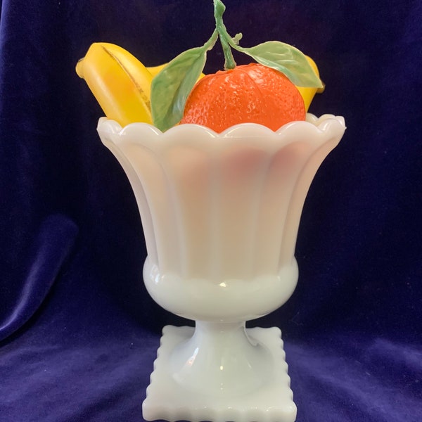 Vintage milk glass footed compote, vase