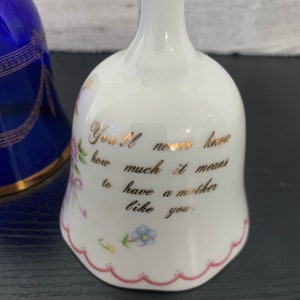 Vintage collectible bells, bohemian crystal cobalt blue and mother bell