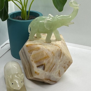 Vintage natural stone marble alabaster jade carved decorative beaver, elephant, multi side block