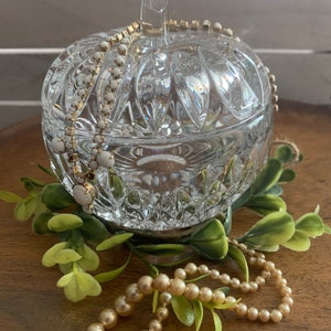 Gorham Full Lead Crystal Apple Shaped Covered Trinket Box Candy Dish Germany / Crystal Apple Sugar Bowl / Sparkling Crystal Apple Trinket