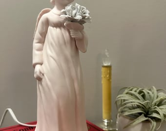 Lámpara de ángel de cerámica bisqué vintage