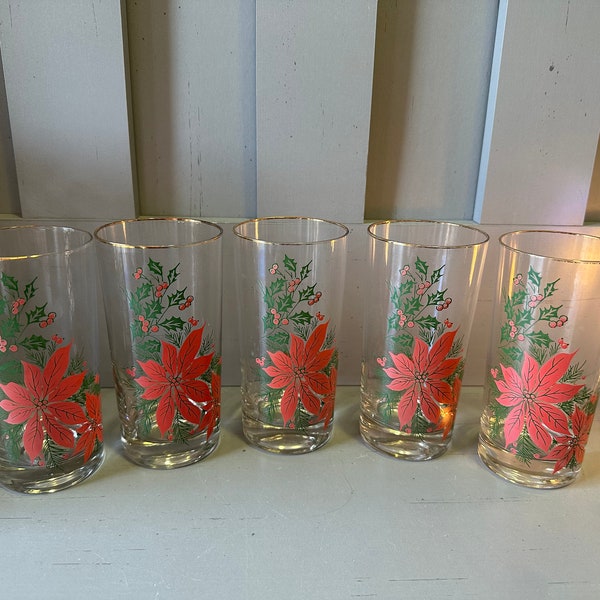 Vintage Christmas Glasses poinsettia and Halle Berry