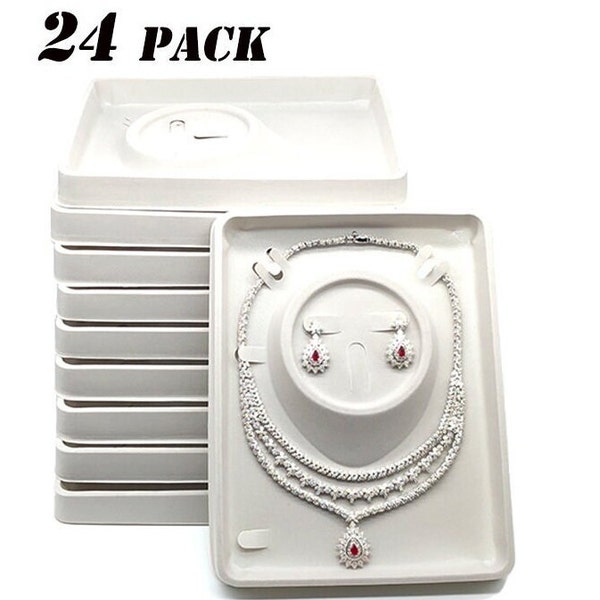 24 pc Gray Velvet Plastic Earrings Necklace Showcase Jewelry Display Tray Holder