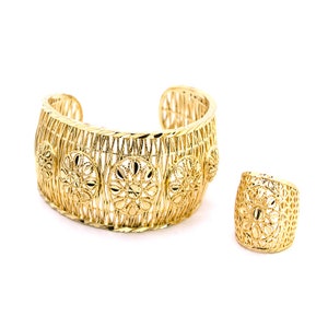 Gold Plated Cuff Bangle and Rings Set.