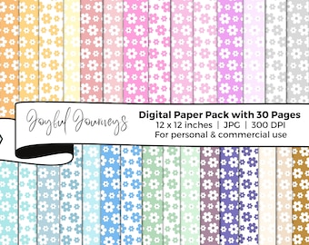 Flower Digital Paper: Pastel Colours, Floral, Scrapbook (Instant Download)