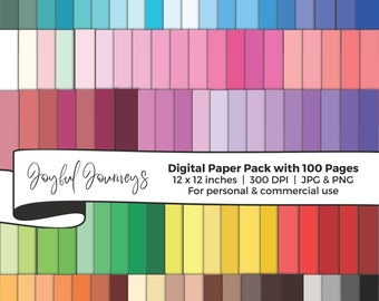 100 Solid Color Digital Paper, Rainbow Colours Printable Background, Scrapbook Papers, Plain Colors, Instant Download