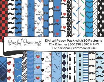 Father's Day Digital Paper: Dad, Manly Patterns, Scrapbook Paper, Masculine (Instant Download, Commercial Use)