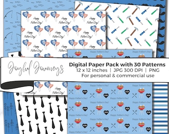 Father's Day Digital Paper: Manly, Dad, Scrapbook Paper, Masculine (Instant Download, Commercial Use)