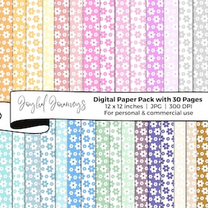 Carta digitale con fiori, colori pastello, fiori carini, floreale, scrapbooking, sfondi digitali, carta per scrapbooking, download immediato