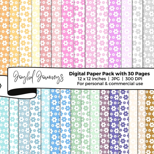 Flowers Digital Paper, Pastel Colours, Cute Flowers, Floral, Scrapbooking, Digital Backgrounds, Scrapbook Paper, INSTANT DOWNLOAD