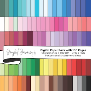 Carta digitale a tinta unita da 100 fogli, sfondo stampabile con colori arcobaleno, carta per scrapbooking, colori semplici, download immediato