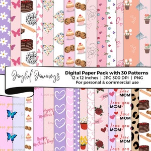 Muttertag Digitales Papier, Happy Mom Day Scrapbook Papier, druckbares Herz Hintergrund, Blumen, Backen, SOFORTIGER DOWNLOAD, kommerzielle Nutzung