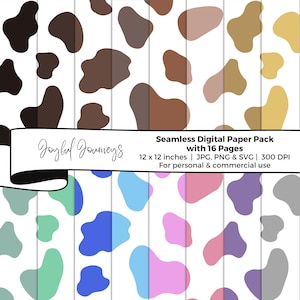 Seamless Cow Pattern Digital Paper, Cow Print Pattern SVG JPG PNG, Cow ...