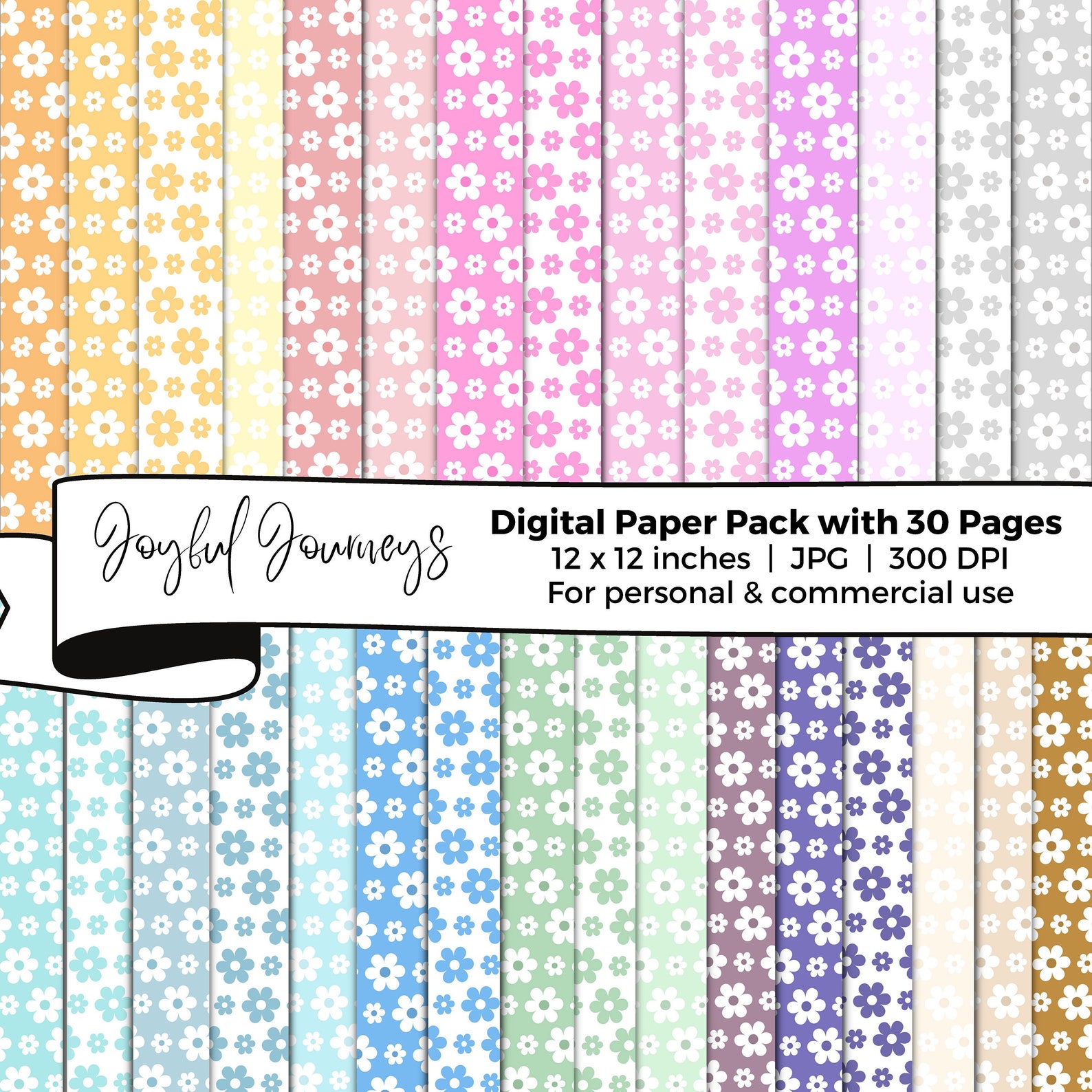 Flowers Digital Paper, Pastel Colours, Cute Flowers, Floral ...