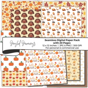 Thanksgiving Digital Paper, Autumn Seamless Patterns, Fall Backgrounds, Pumpkin Spice, Fall Scrapbooking, Instant Download, Commercial Use