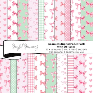 Pink Schleife Digitales Papier, Kokettes Digitales Papier, Band Bogen Muster, Valentinstag Digitales Papier, Digitales Scrapbook Papier, Herzmuster