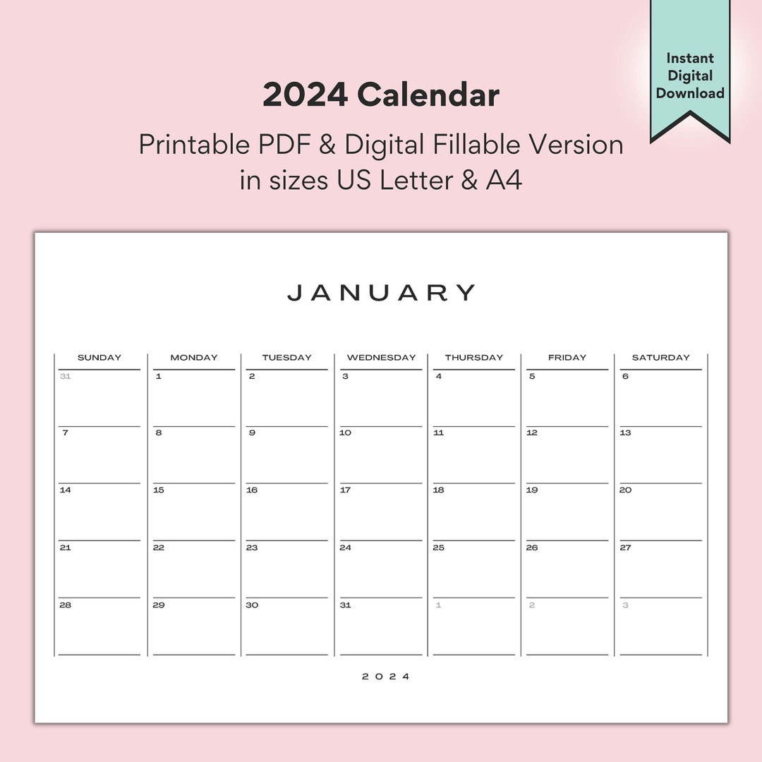2024 Monthly Planner Landscape Calendar Printable Etsy