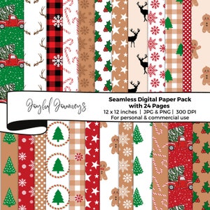 Country Christmas Digital Paper: Holiday Scrapbook, Christmas tree, Snowflake, Seamless Patterns, Commercial Use