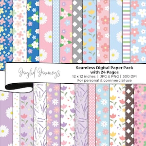 Flowers Digital Paper, Floral Seamless Pattern, Cute Flowers, Colorful Scrapbook Paper, Printable Backgrounds, INSTANT DOWNLOAD