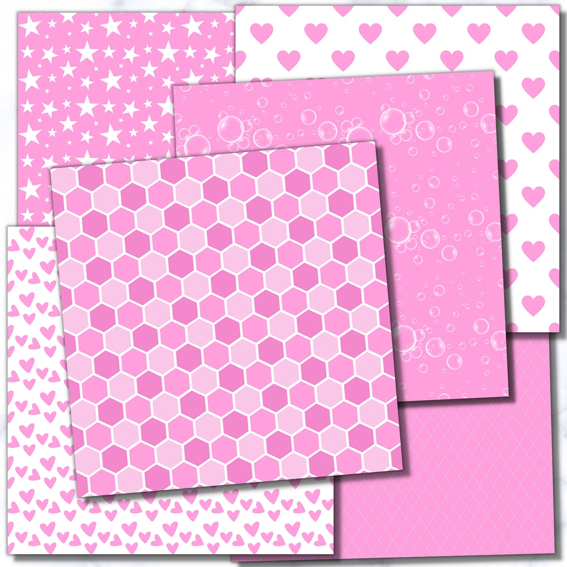 Pink Paper Patterns Pink Digital Paper: Seamless Patterns, Polka Dots, Hearts, Sprinkles ...
