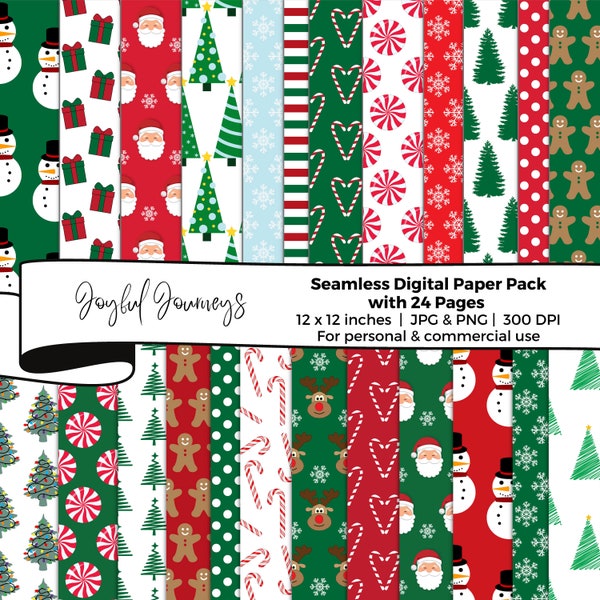 Christmas Digital Paper, Holiday Scrapbook Papers, Christmas tree background, Snowflake Wallpaper, Seamless Patterns, Commercial Use