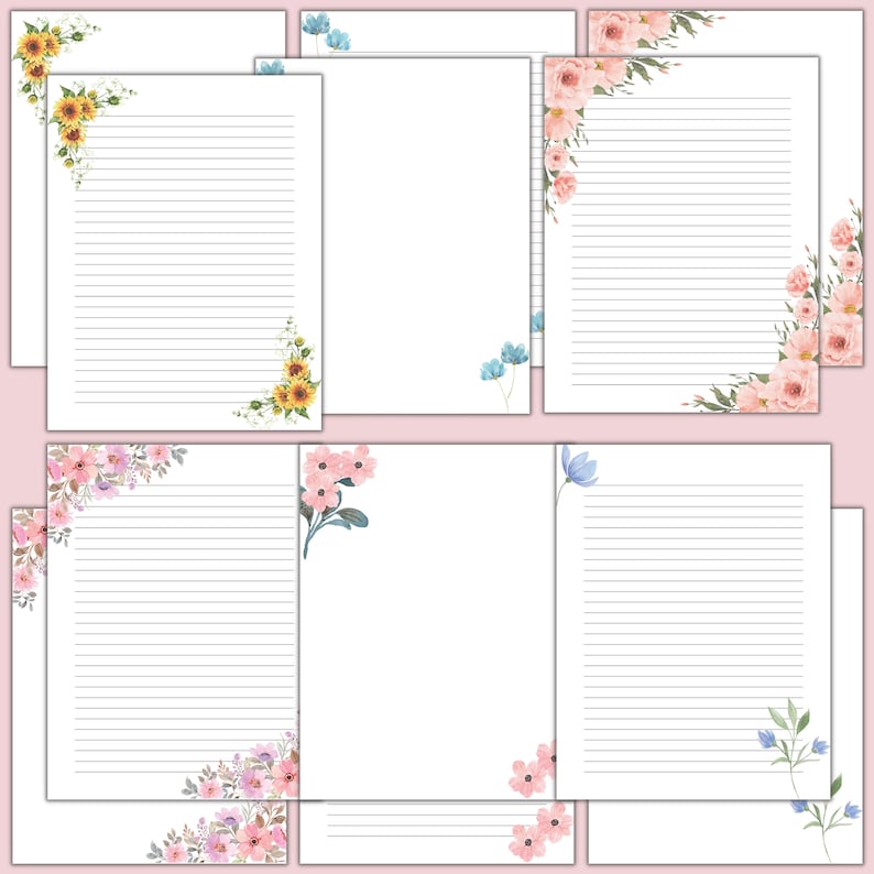 Floral Printable Letter Paper, Watercolor Flowers, Stationary, Writing ...
