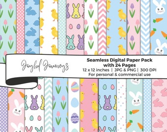 Easter bunny digital paper, Seamless Scrapbook Paper, Tulip background, Chick Bunny pattern, Easter digital paper, Chevron, Commercial Use