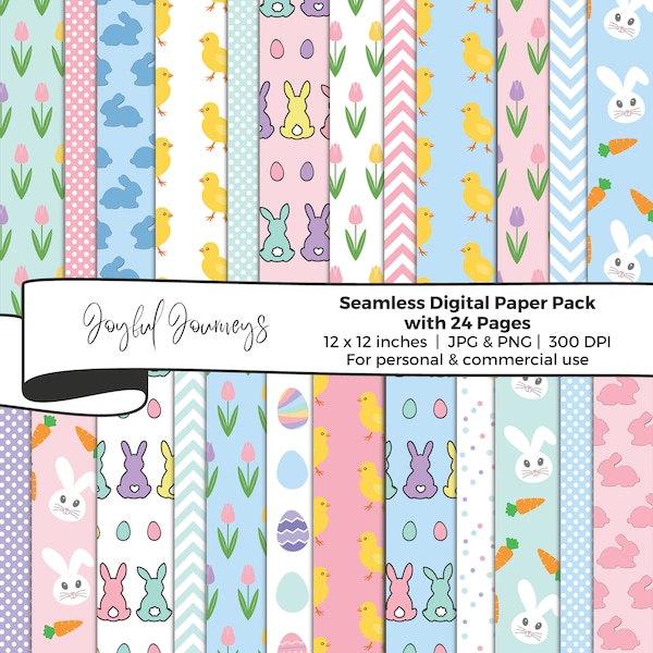 Easter bunny digital paper, Seamless Scrapbook Paper, Tulip background, Chick Bunny pattern, Easter digital paper, Chevron, Commercial Use