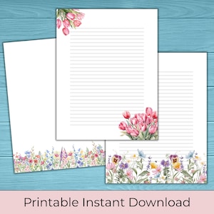 Watercolor Floral Stationery: Printable Letter Writing Paper, Lined and Unlined (PDF & JPG Download)