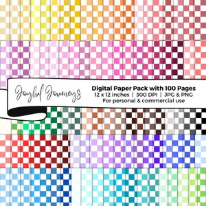 100 Seamless Schachbrett Digital Papier, Schachbrettmuster, Schachbrettmuster, Regenbogen-Picknick-Stoff, geometrische Scrapbook-Seiten, kommerzielle Nutzung