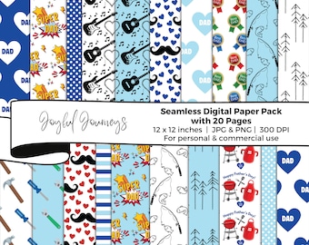 Father's Day Digital Paper: Dad, Manly, Scrapbook, Tools, Guitar (Instant Download, Commercial Use)