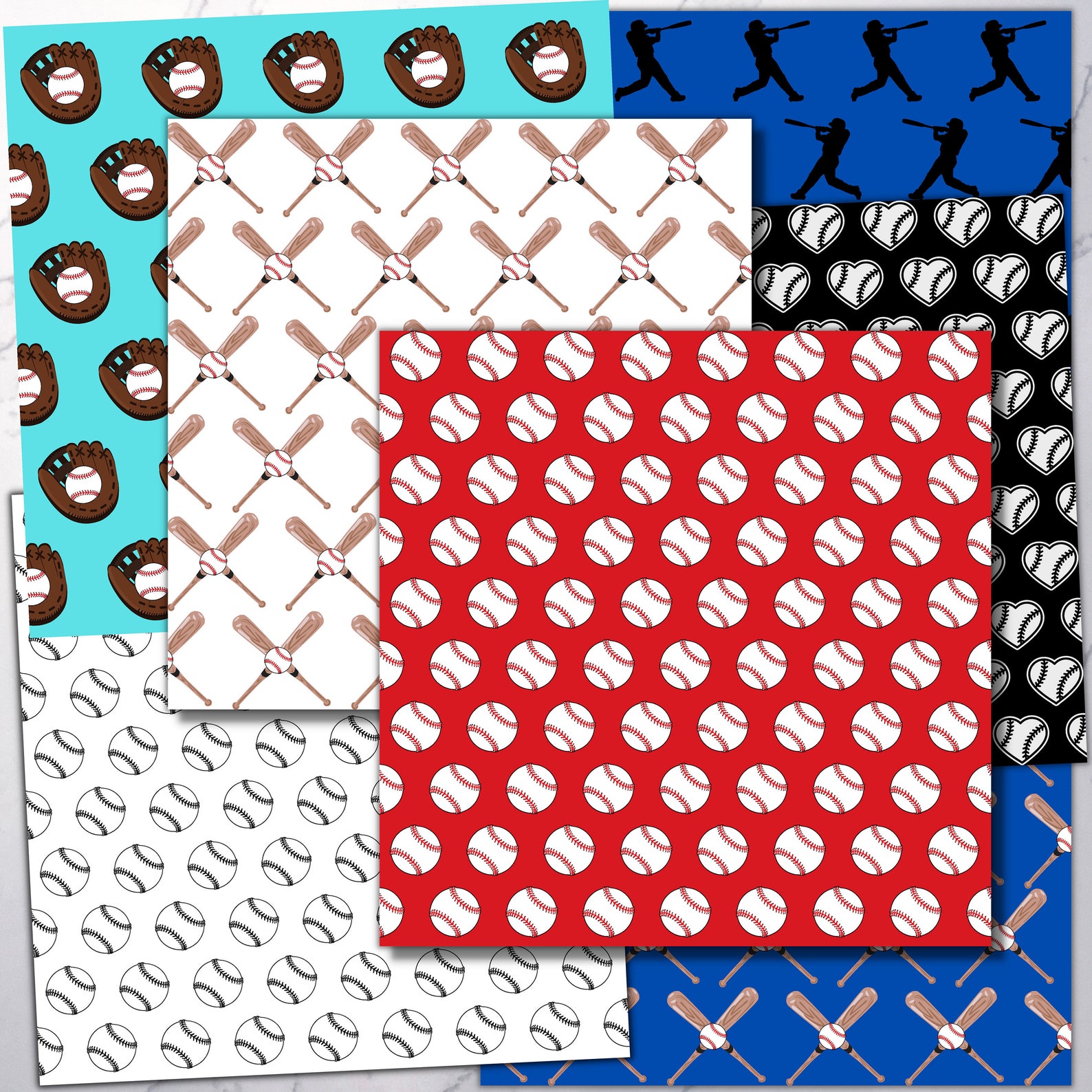 Baseball Digital Paper, Baseball Seamless Pattern, Printable, Scrapbook