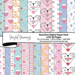 Carta digitale per infermieri, motivo ripetuto senza soluzione di continuità, sfondi medici, carta per scrapbooking per infermieri sanitari, download immediato, uso commerciale