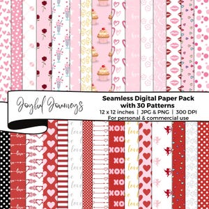 Carta digitale per San Valentino, carta per album digitale, motivi a cuore, pacchetto di carta digitale, amore, scrapbooking di San Valentino, DOWNLOAD IMMEDIATO