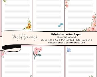 Carta da lettere JW, carta per appunti floreale stampabile, fiori ad acquerello, a righe e bianca (download immediato)